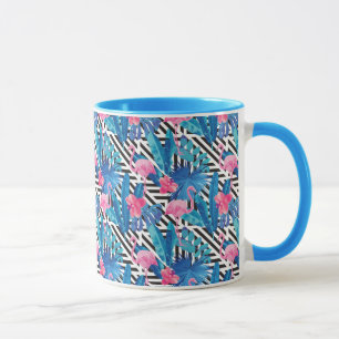 Flamingo & Palms on Geometric Pattern Mug