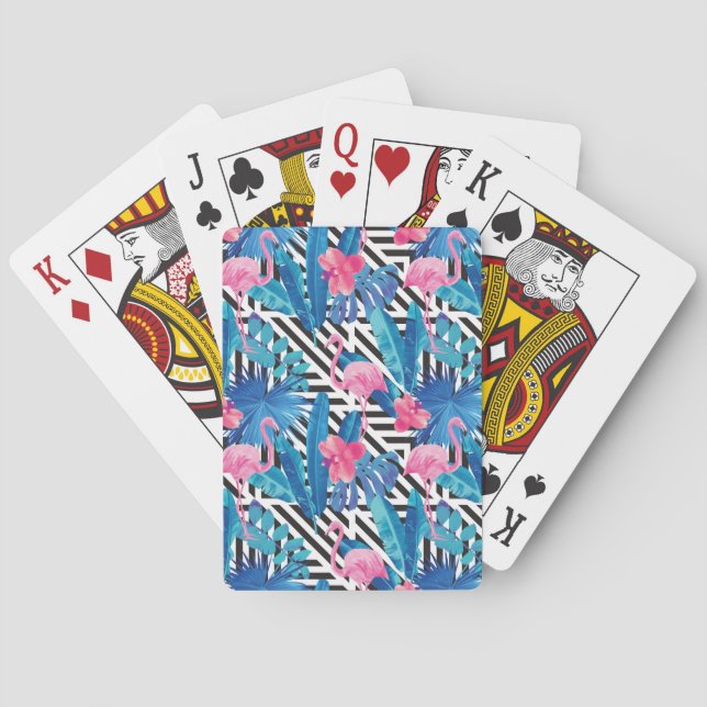 Flamingo & Palms on Geometric Pattern Playing Cards (Back)