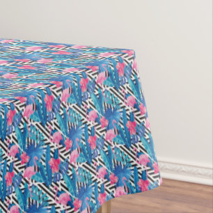 Flamingo & Palms on Geometric Pattern Tablecloth