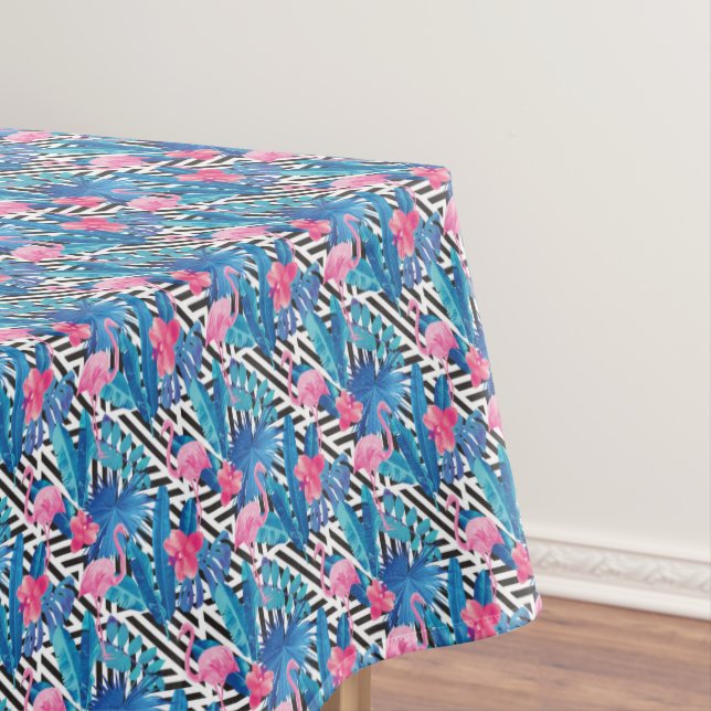 Flamingo & Palms on Geometric Pattern Tablecloth (In Situ)