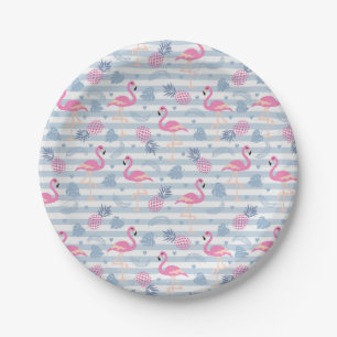 Flamingo Paper Plate - Pink & Blue