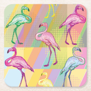 Flamingo Parade Square Paper Coaster