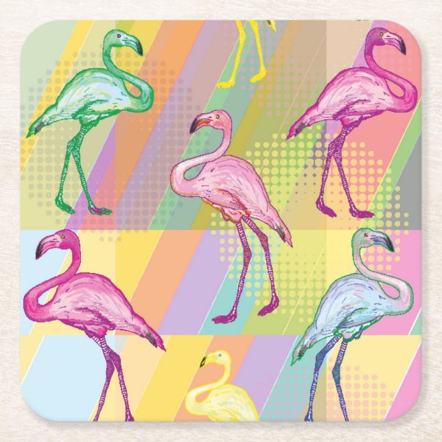 Flamingo Parade Square Paper Coaster (Front)