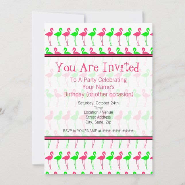 Flamingo Party Invitation - Pink and Green Pattern (Front)