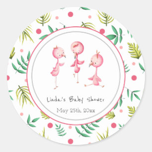 Flamingo Party Personalized Baby Shower Classic Round Sticker