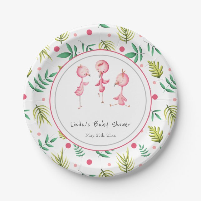 Flamingo Party Personalized Baby Shower Paper Plate (Front)