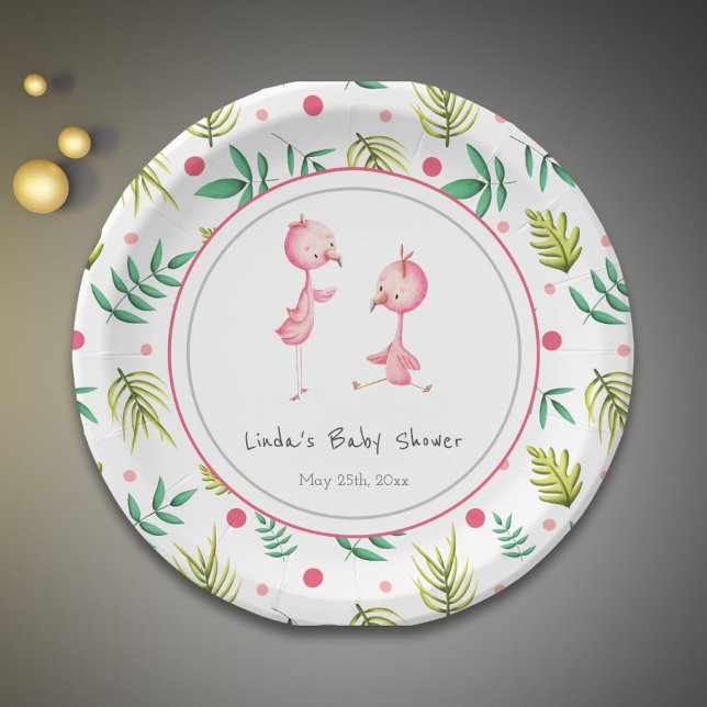 Flamingo Party Personalized Twins Baby Shower Paper Plate (Creator Uploaded)