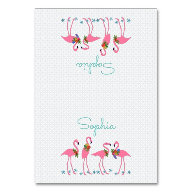 Flamingo Party Tented Place Cards With Name (Front)