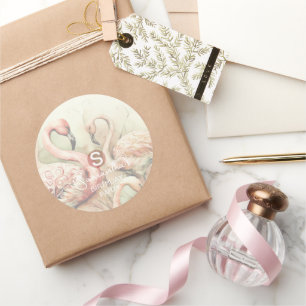 Flamingo Party Theme, Personalized Classic Round Sticker