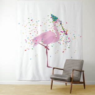 Flamingo Partying - Animals Having a Party Tapestry