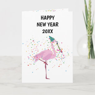 Flamingo Partying - Animals Holiday New Years Card