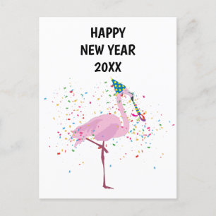 Flamingo Partying - Animals Holiday New Years Card