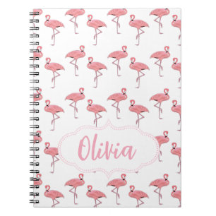 Flamingo Pattern Custom Name Notebook