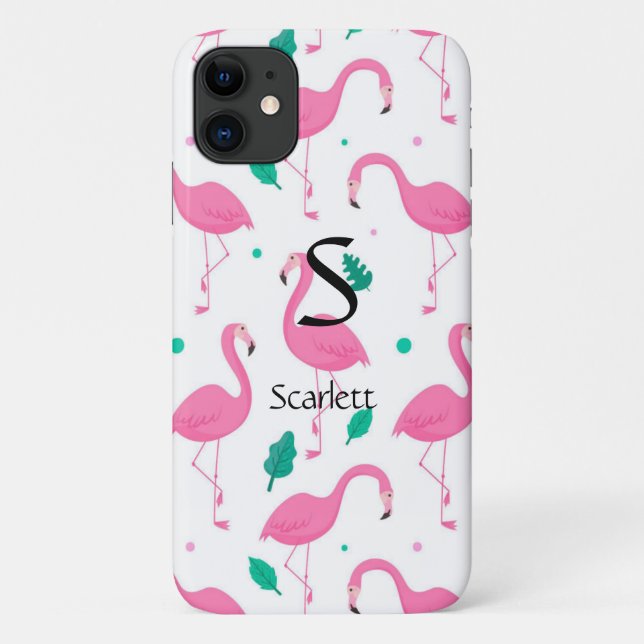 Flamingo pattern Monogram and Name Custom Case-Mate iPhone Case (Back)