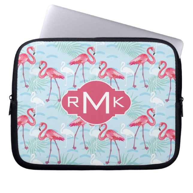 Flamingo Pattern | Monogram Laptop Sleeve (Front)