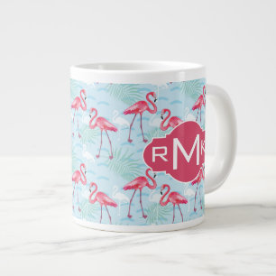 Flamingo Pattern   Monogram Large Coffee Mug