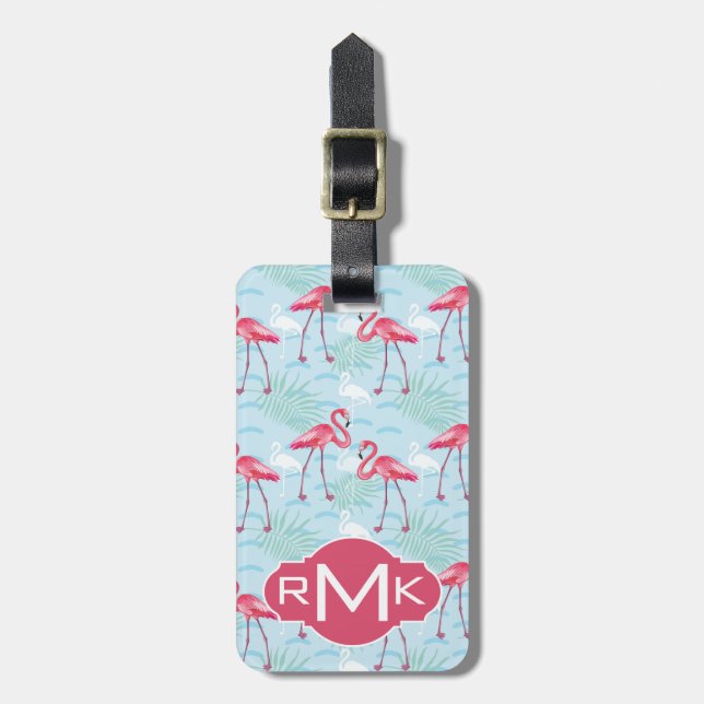 Flamingo Pattern | Monogram Luggage Tag (Front Vertical)
