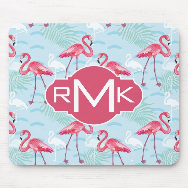 Flamingo Pattern | Monogram Mouse Pad (Front)