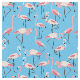 Flamingo Pattern on Summer Blue Fabric