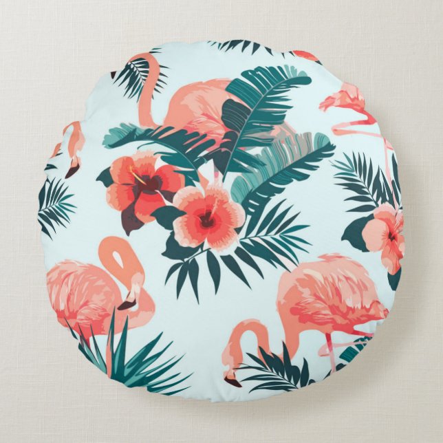 Flamingo Pattern Round Pillow (Front)