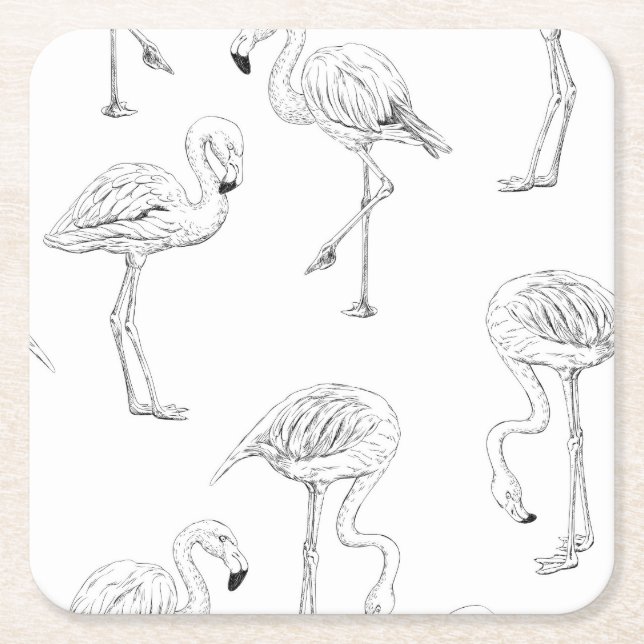 Flamingo pattern square paper coaster (Front)