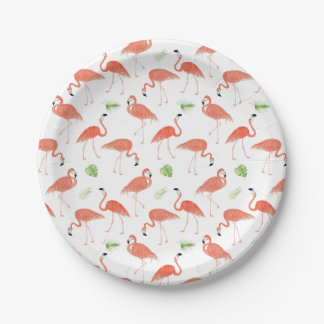 Flamingo Pattern Watercolor Paper Plate