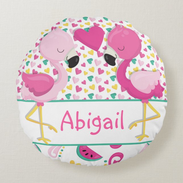 Flamingo pillow room decor Round Pillow (Front)