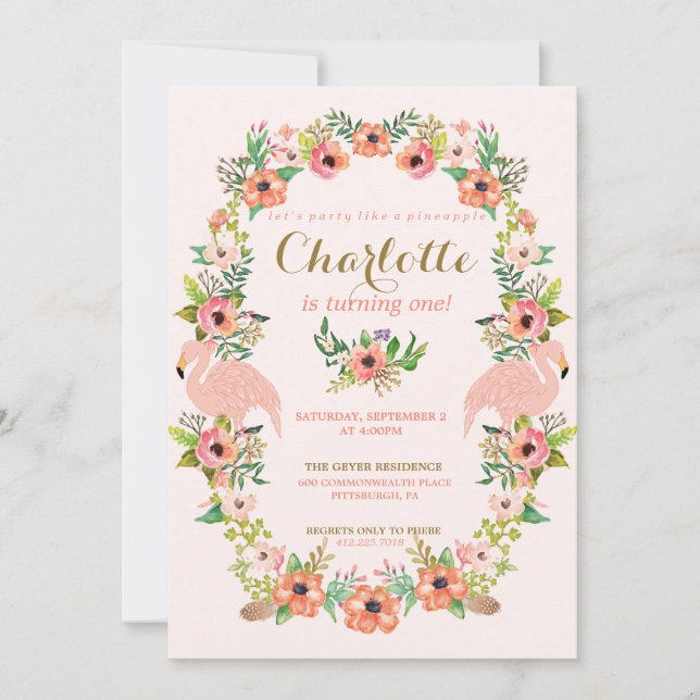 FLAMINGO PINEAPPLE BIRTHDAY invitation (Front)