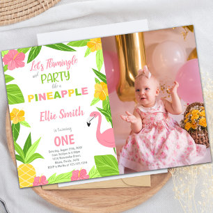 Flamingo Pineapple Birthday Invitations with Photo