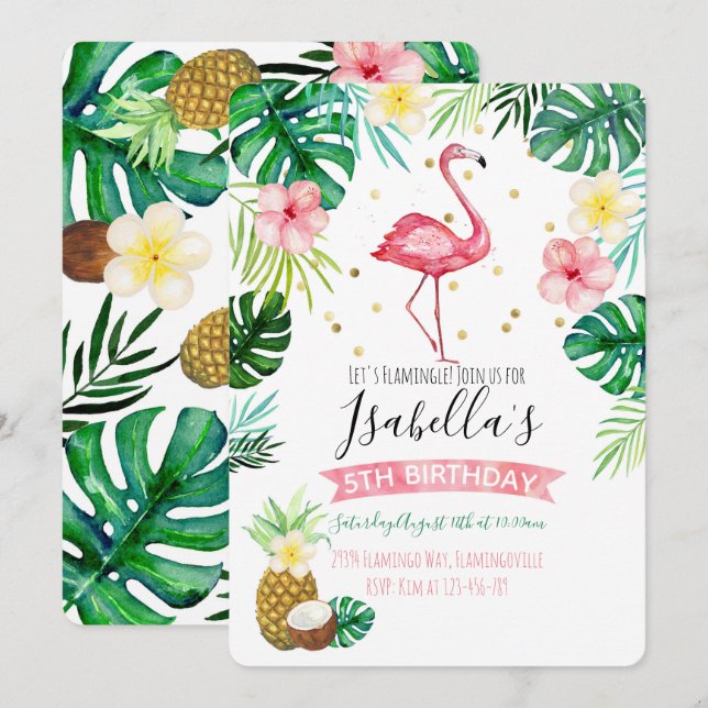 Flamingo Pineapple Birthday Party Invitation (Front/Back)