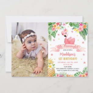Flamingo Pineapple Birthday Party Photo Invitation