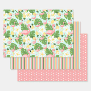 Flamingo, Pineapple, Monstera Tropical  Wrapping Paper Sheet