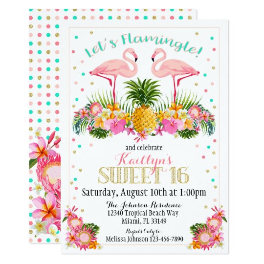 Flamingo Pineapple Tropical Sweet Sixteen Birthday Card