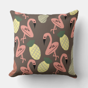 Flamingo Pineapples Hand Drawn Doodles Throw Pillow