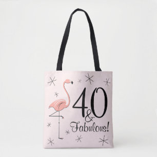 Flamingo Pink '40 and Fabulous!' all over tote bag