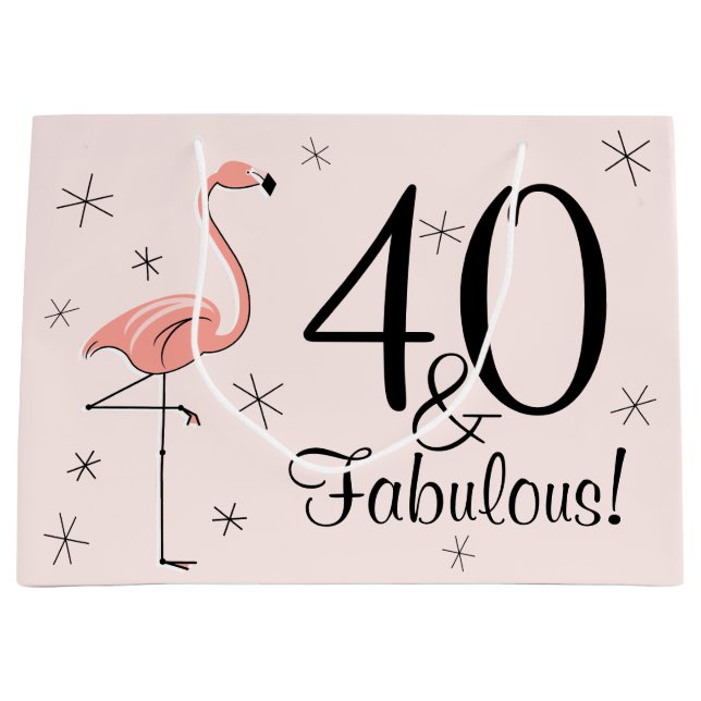 Flamingo Pink '40 and Fabulous!' gift bag large (Front)