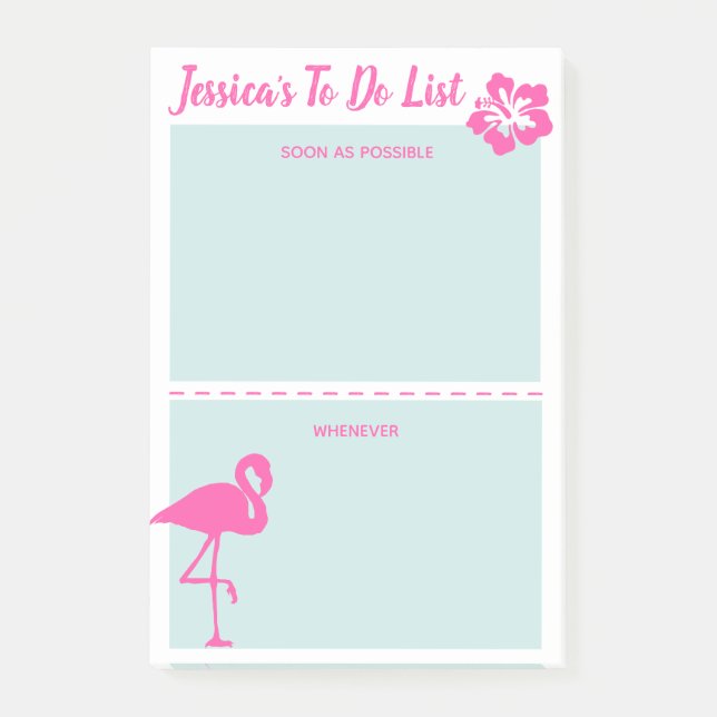 Flamingo PInk and Teal Personalised Simple To Do Post-it Notes (Front)