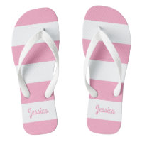 Flamingo Pink and White Stripe Personalized