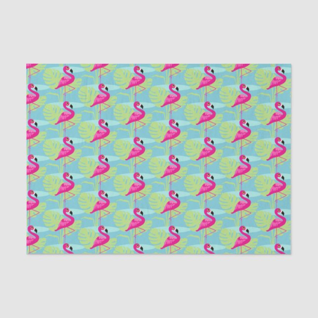 Flamingo pink aqua teal bird graphic tissue paper (Front)
