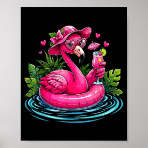Flamingo pink beach vibes palm tree tropical poster