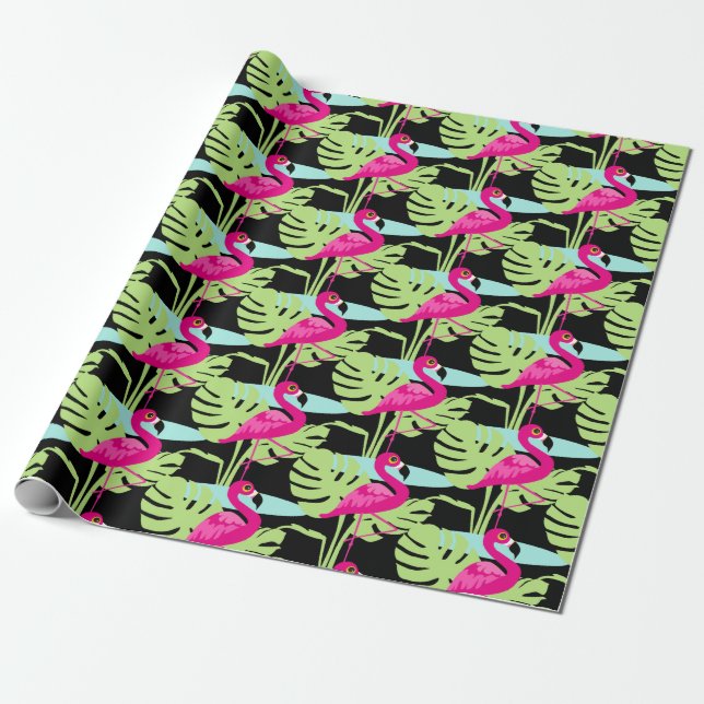 Flamingo pink bird graphic pattern wrapping paper (Unrolled)