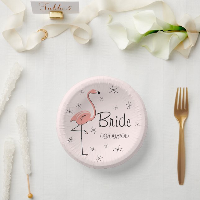 Flamingo Pink Bride and Date  Paper Plate (Wedding)