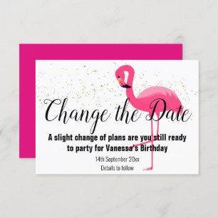 FLAMINGO PINK CHANGE THE DATE White RSVP Card