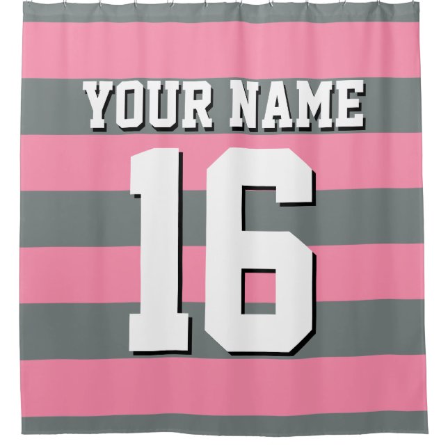 Flamingo Pink Charcoal Sports Jersey Preppy Stripe (Front)