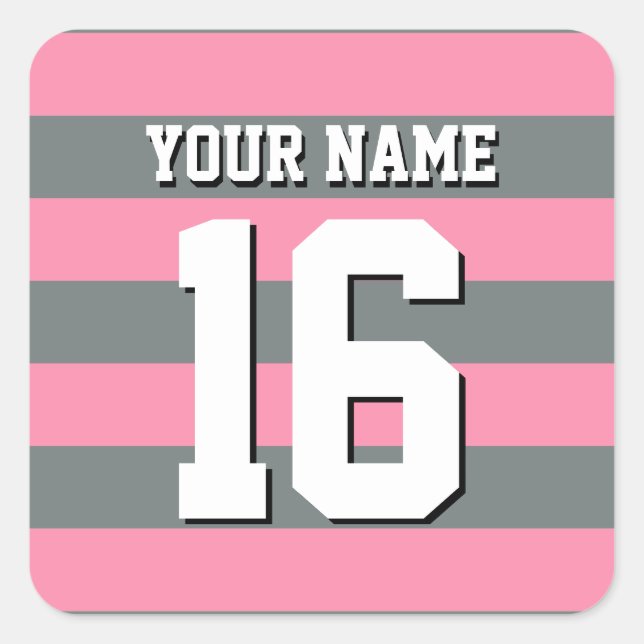 Flamingo Pink Charcoal Team Jersey Preppy Stripe Square Sticker (Front)