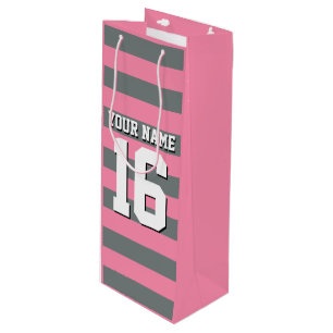 Flamingo Pink Charcoal Team Jersey Preppy Stripe Wine Gift Bag