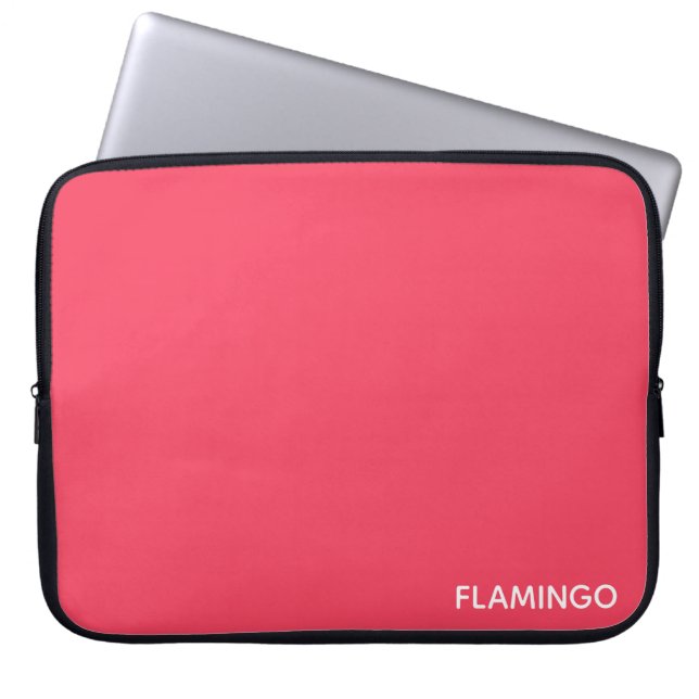 Flamingo pink colour name laptop sleeve (Front)
