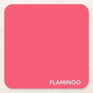 Flamingo pink colour name square paper coaster