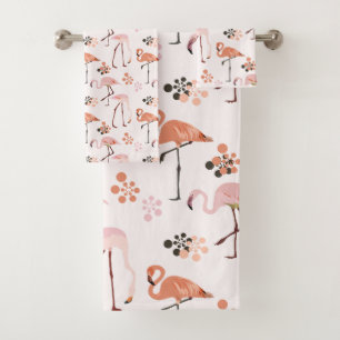 Flamingo Pink Coral Pattern Bath Towel Set