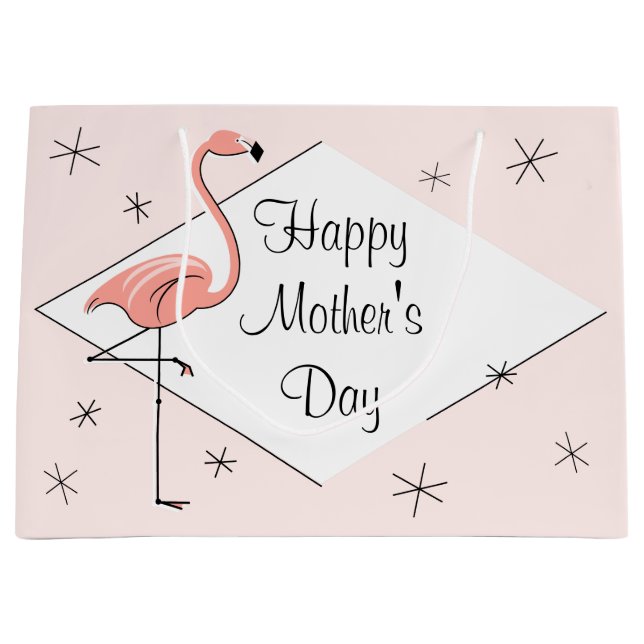 Flamingo Pink diamond Happy Mother's Day large Gift Bag (Front)